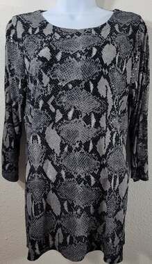Susan Graver Black Gray Embellished Liquid Knit Top Small Lightweight Soft Flowy